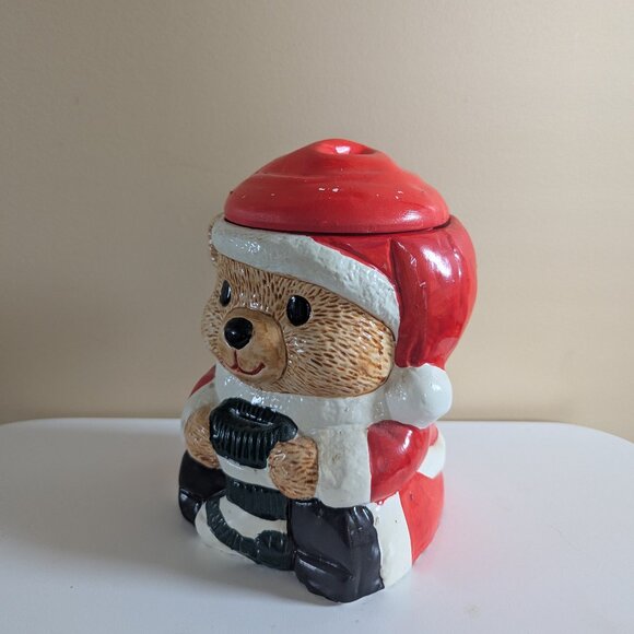 CHRISTMAS SANTA TEDDY BEAR VINTAGE COOKIE JAR - Picture 2 of 6